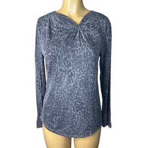 XCVI Twist Front Long Sleeve Gray Leopard Print Top Size Medium NWT